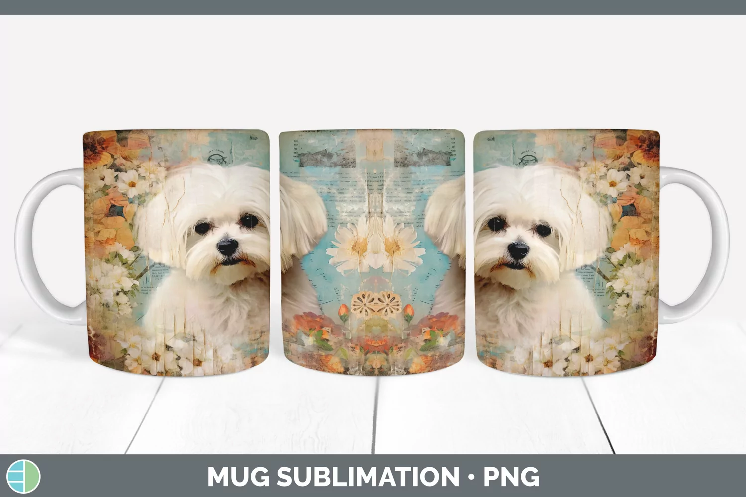 GorgeousDecoupage Malteses Mug Wrap design.