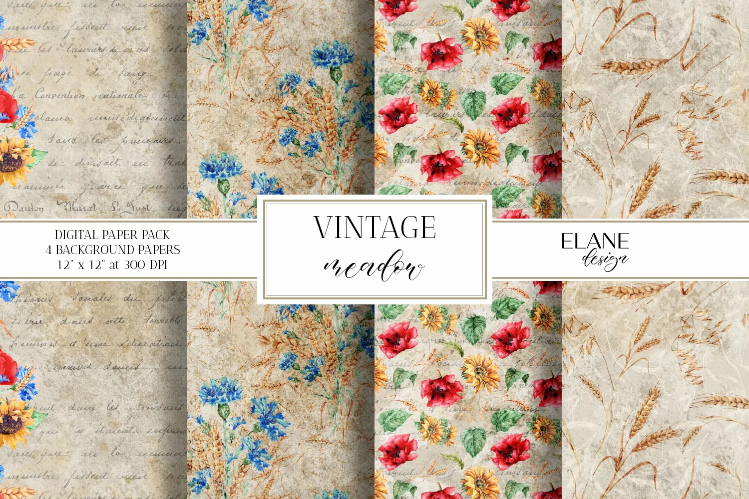 Vintage Meadow Flowers Digital Paper product image 1