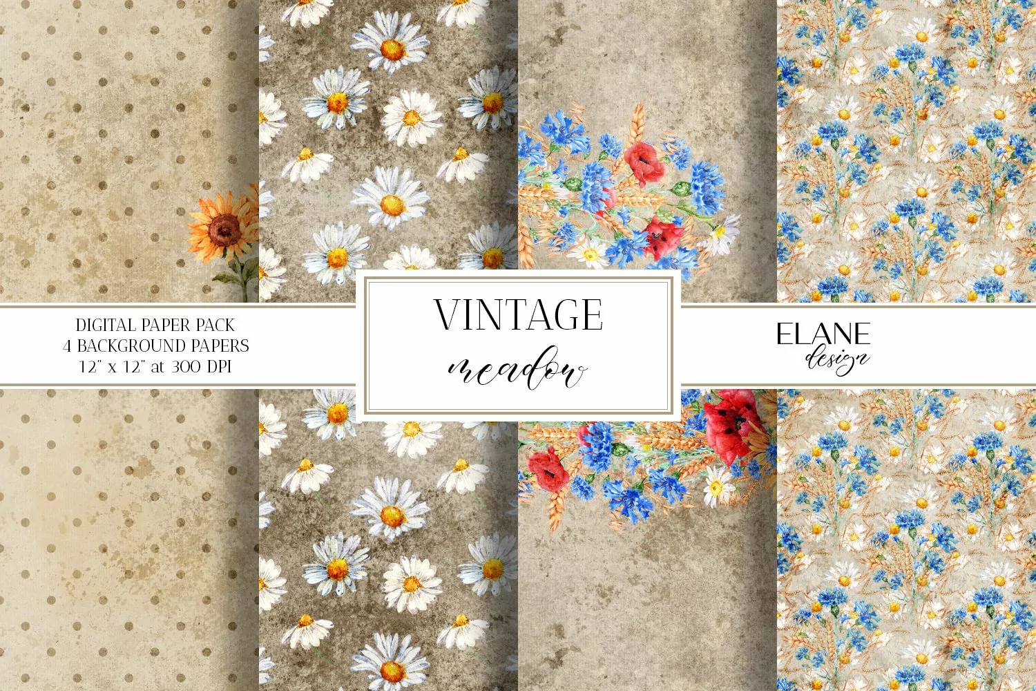 Vintage Meadow Flowers Digital Paper product image 1