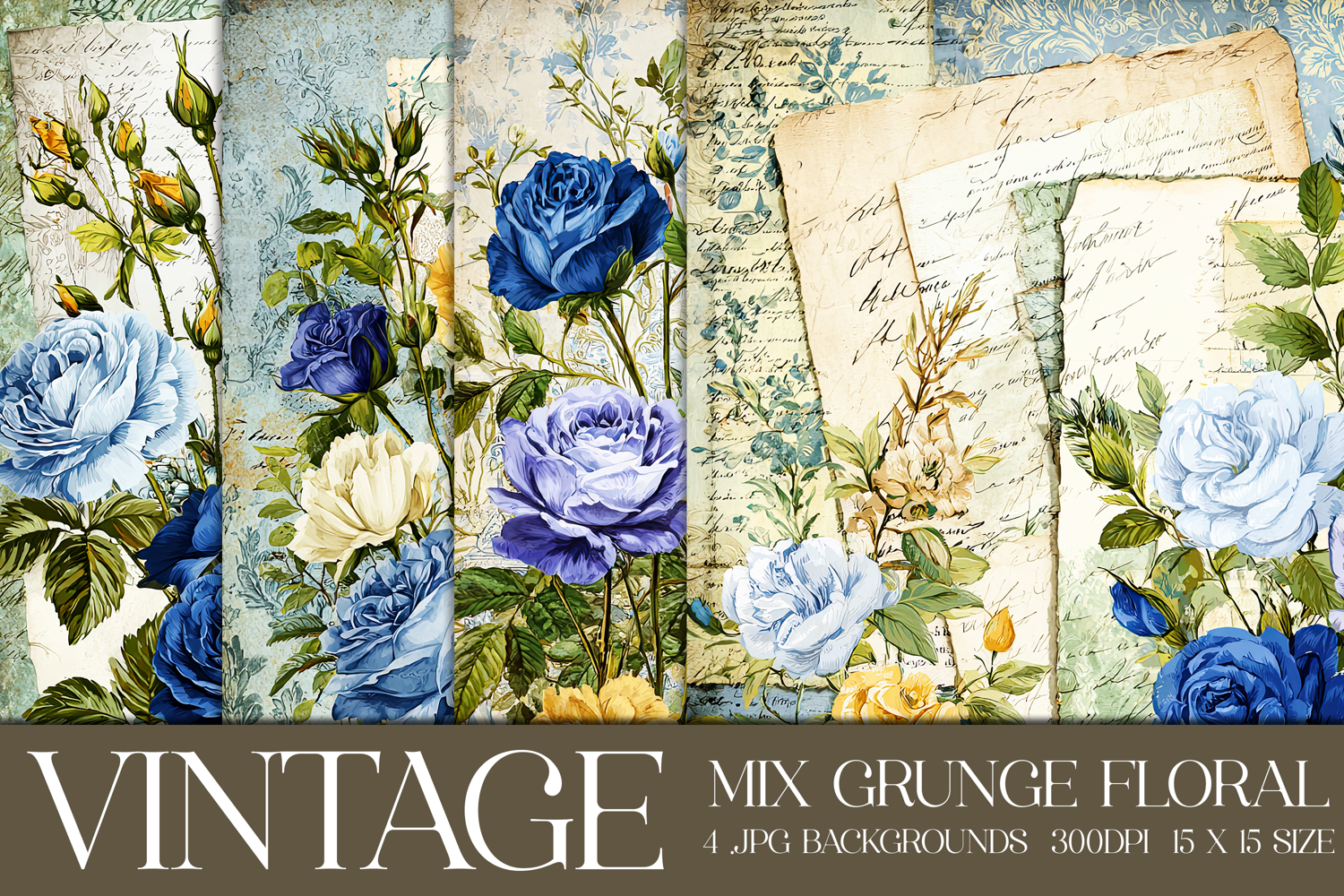 Vintage Mix Background, Floral Grunge Junk Journal Paper, s8 product image 1
