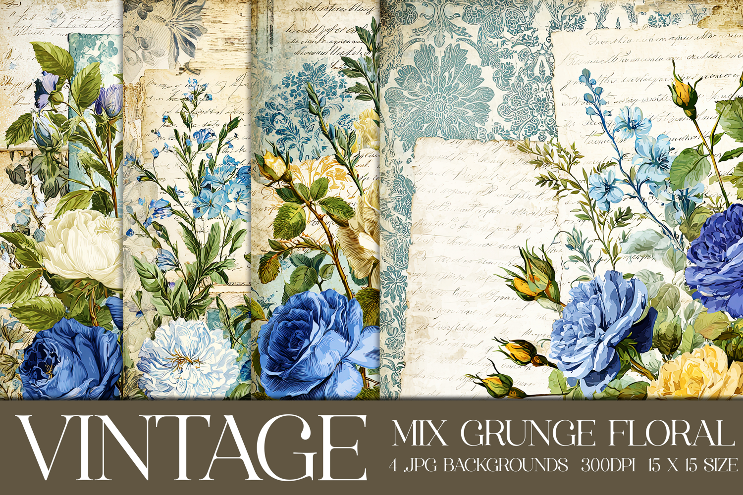 Vintage Mix Background, Floral Grunge Junk Journal Paper, s9 product image 1