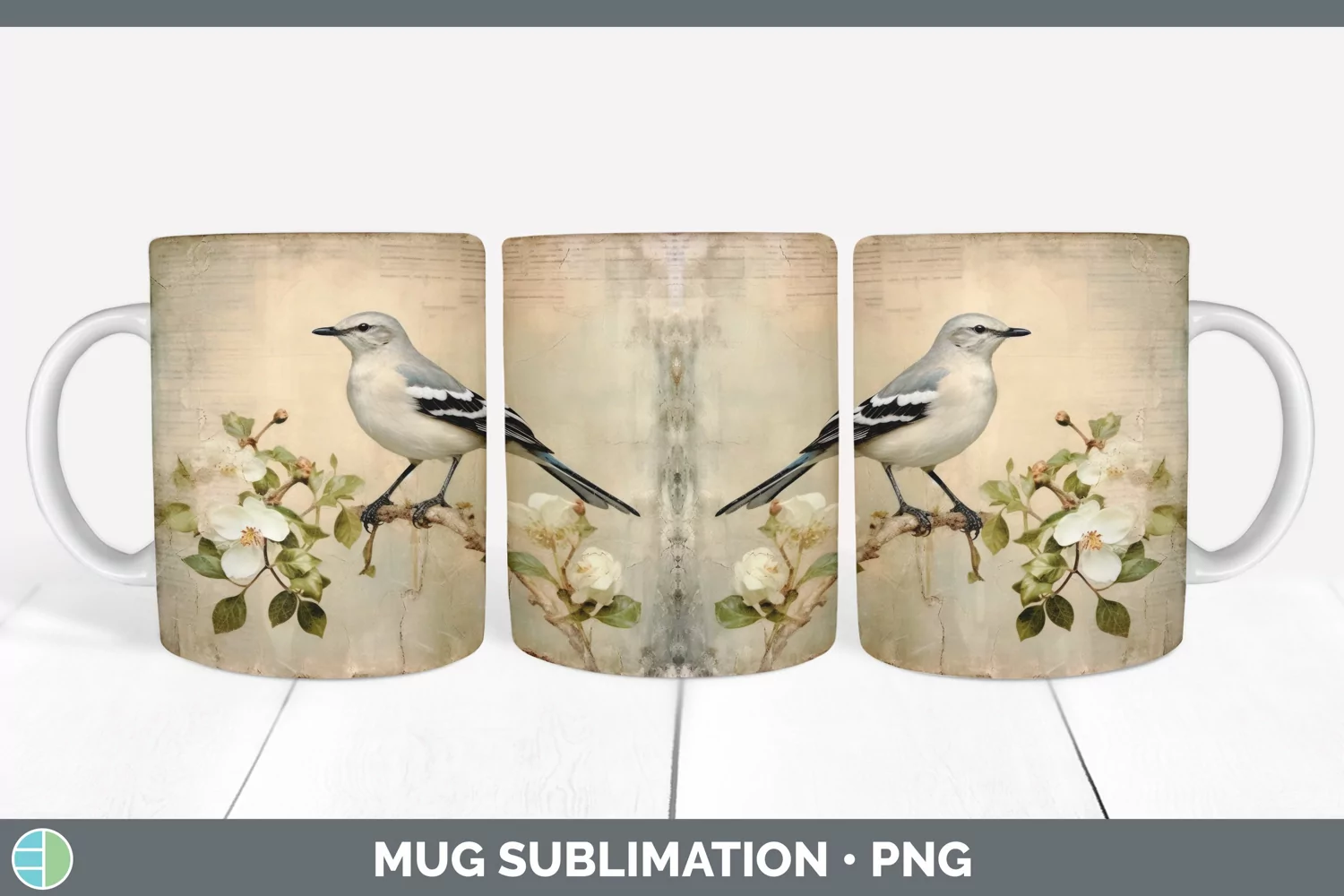 GorgeousDecoupage Mockingbirds Mug Wrap design.