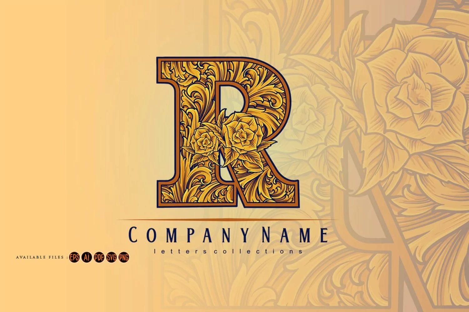 Vintage monogram letter r with floral petal decor product image 1