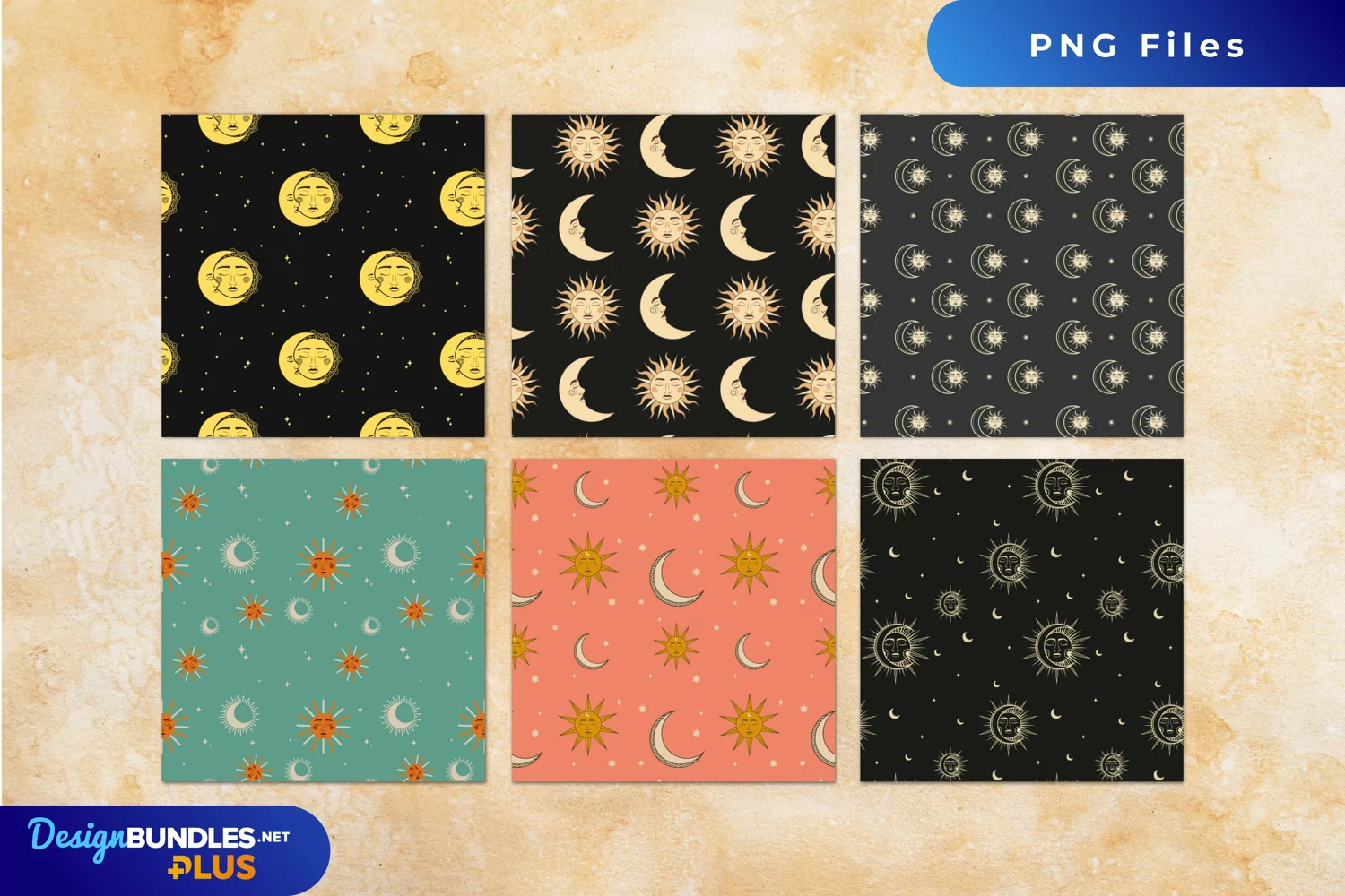 Vintage Moon and Sun Seamless Pattern Paper Pack product image 1