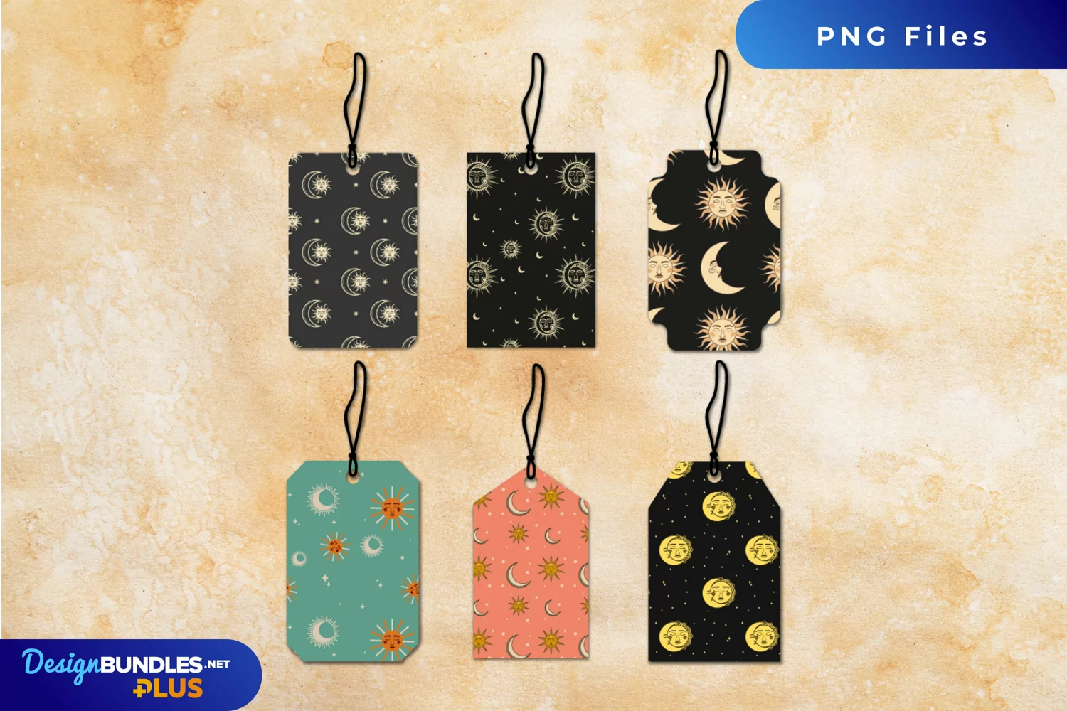 Vintage Moon and Sun Seamless Pattern Shaped Tag product image 1