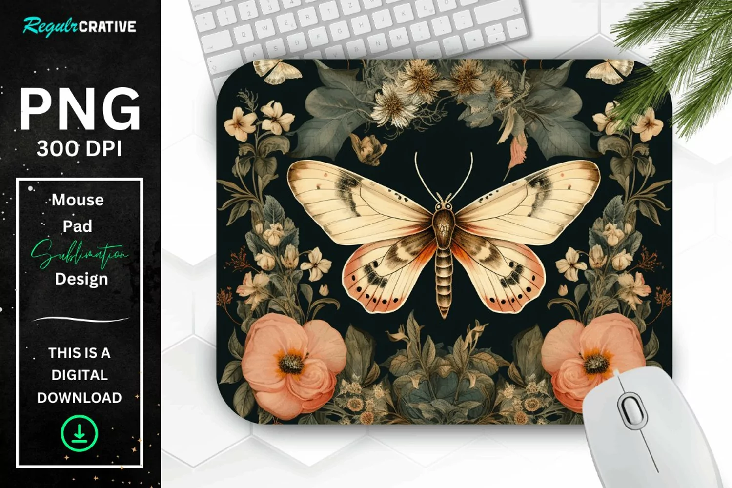 Vintage Moth And Floral Mouse Pad product image 1