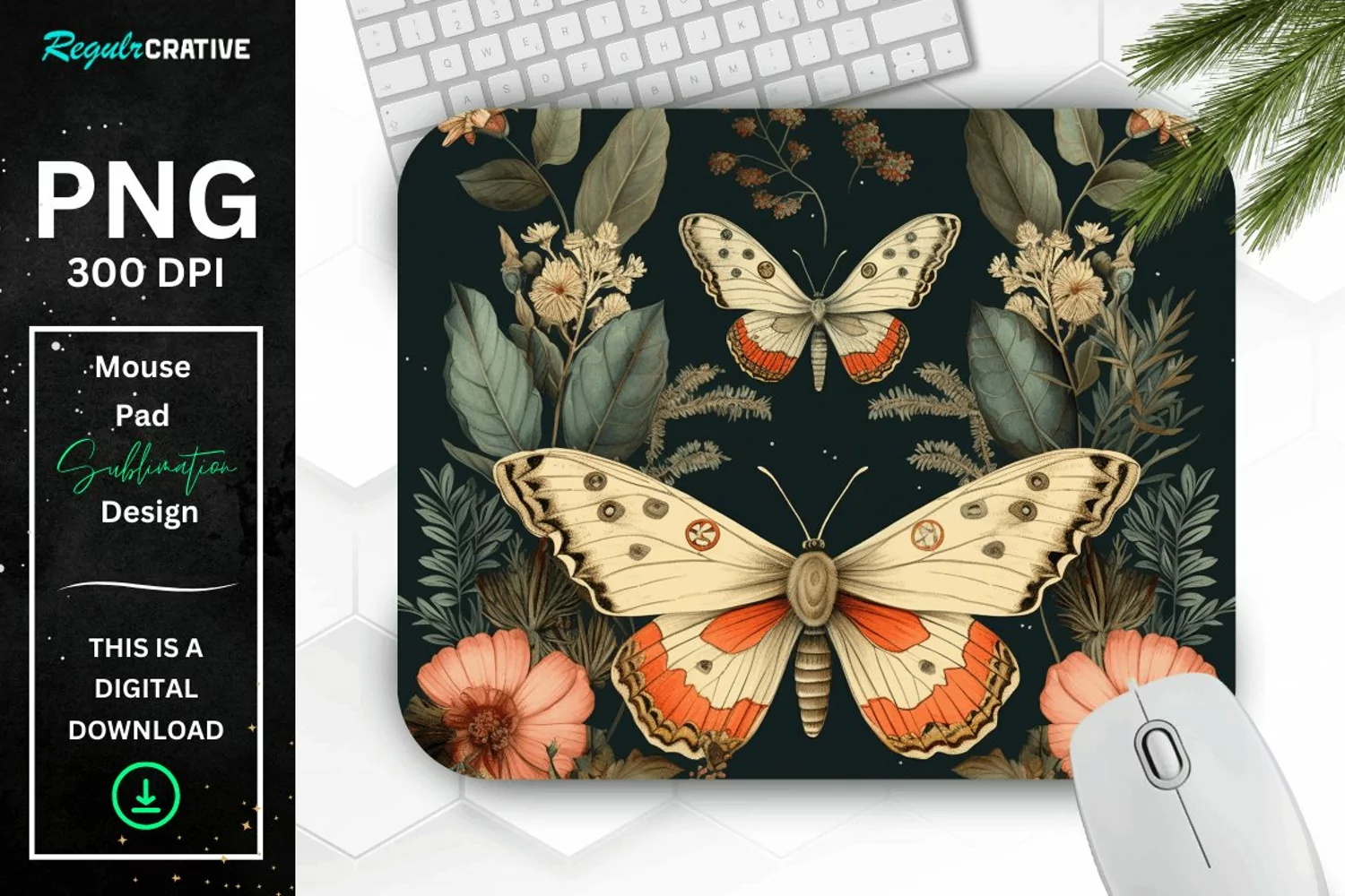 Vintage Moth And Floral Mouse Pad product image 1