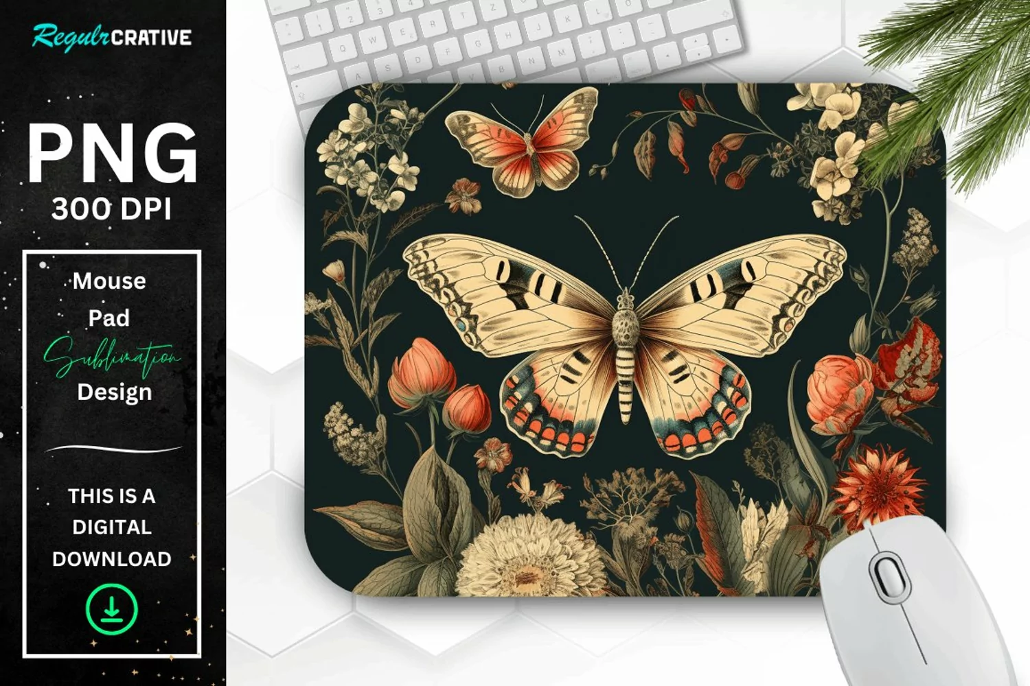 Vintage Moth And Floral Mouse Pad product image 1