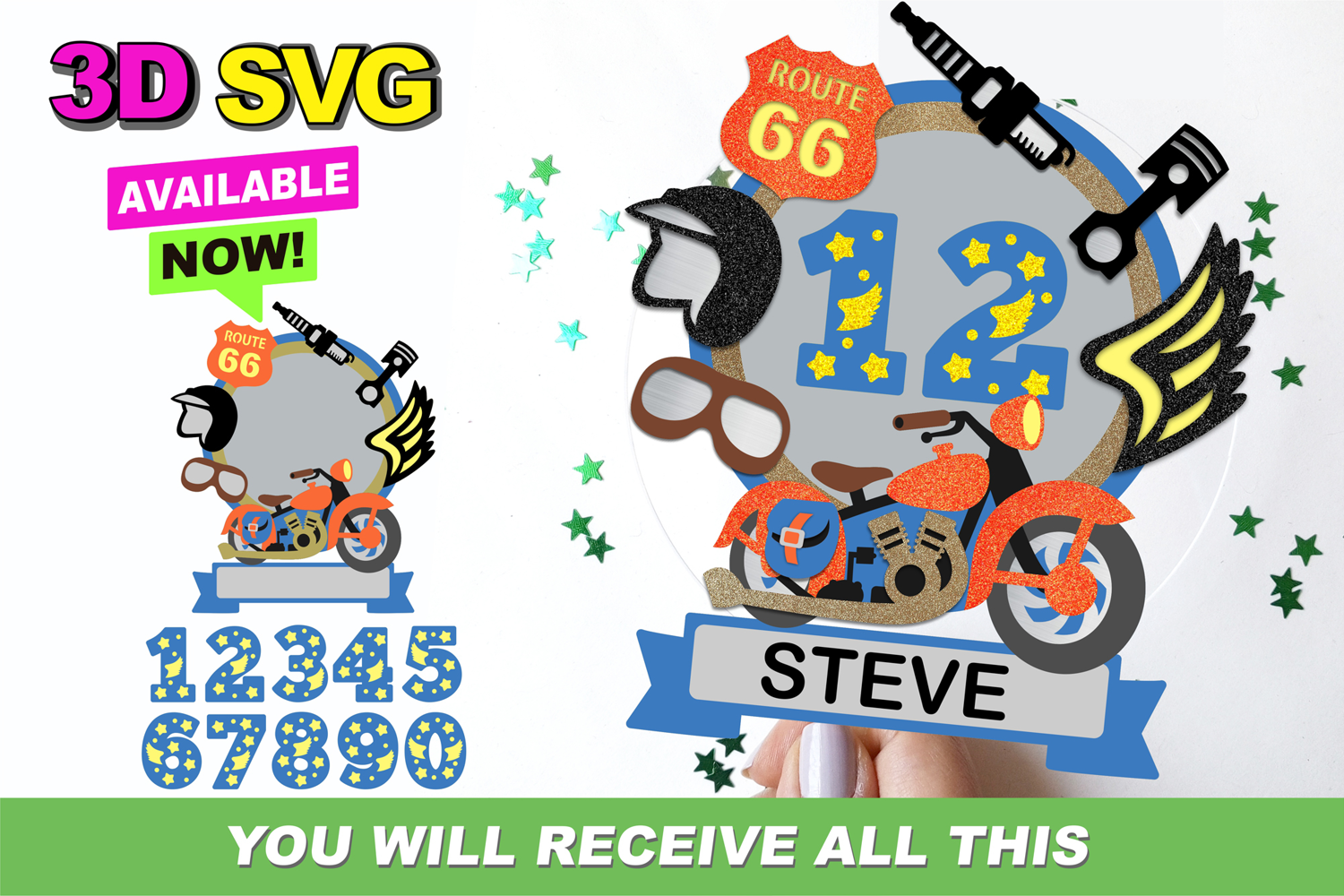 Motorcycle Cake topper 3D SVG product image 1