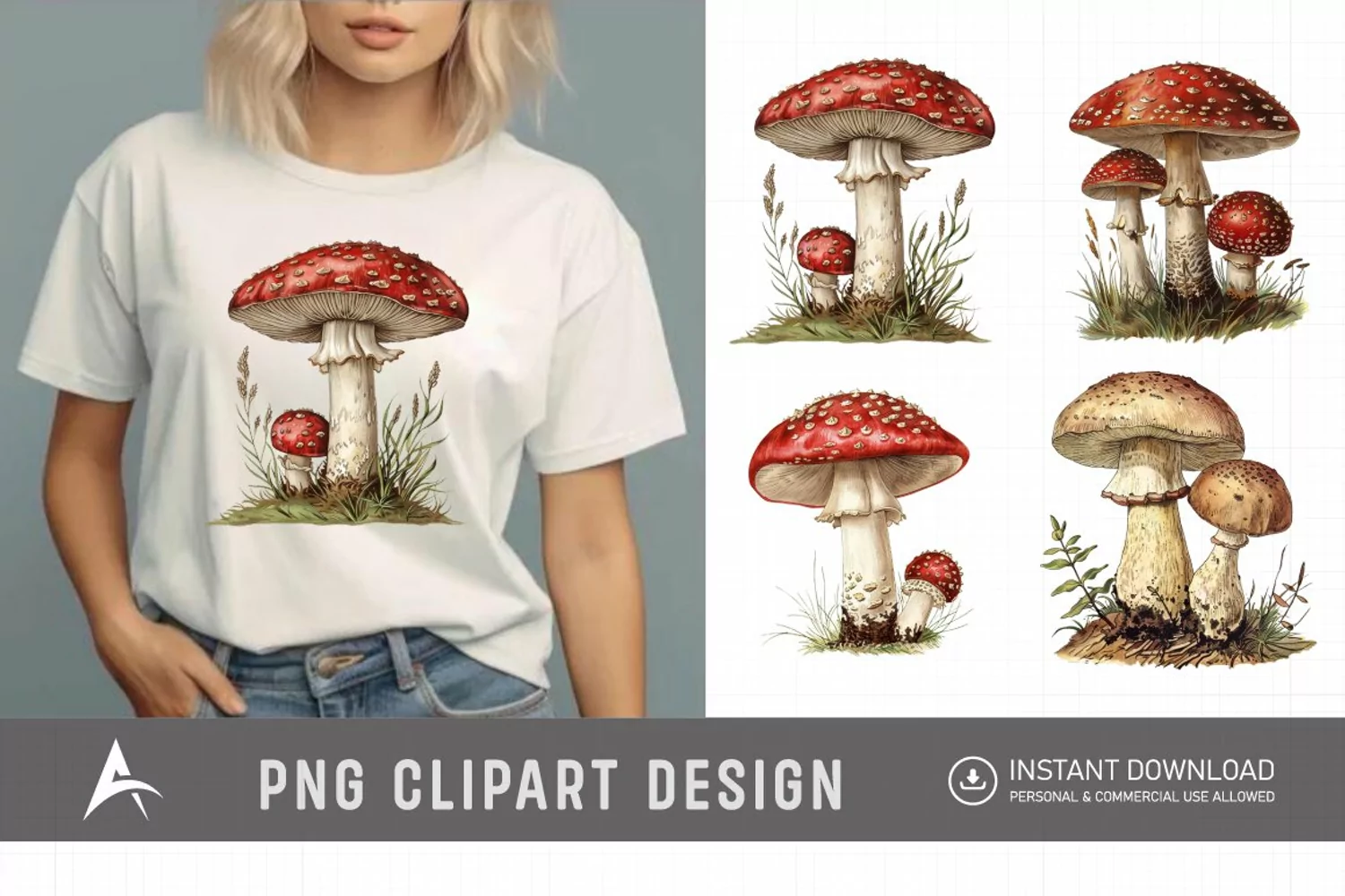 Watercolor Vintage Mushroom Clipart product image 1