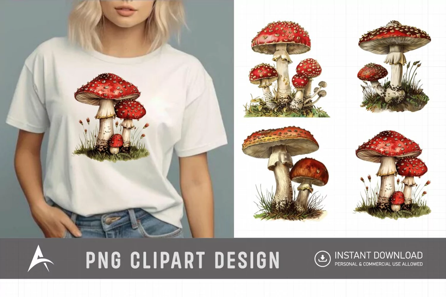 Watercolor Vintage Mushroom Clipart product image 1