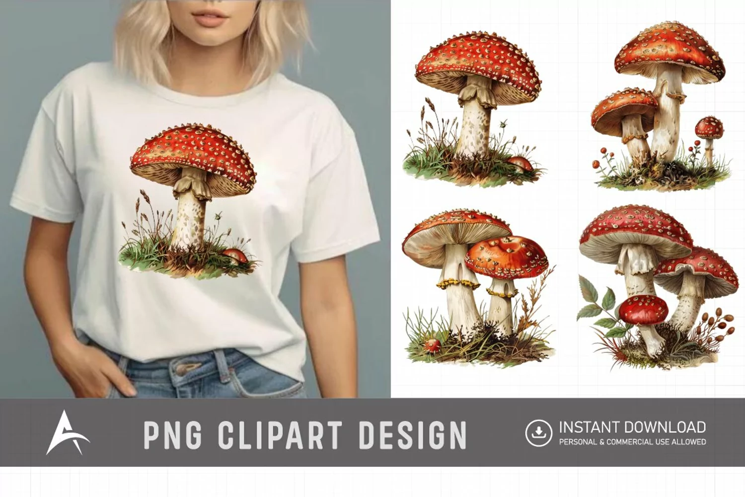 Watercolor Vintage Mushroom Clipart product image 1