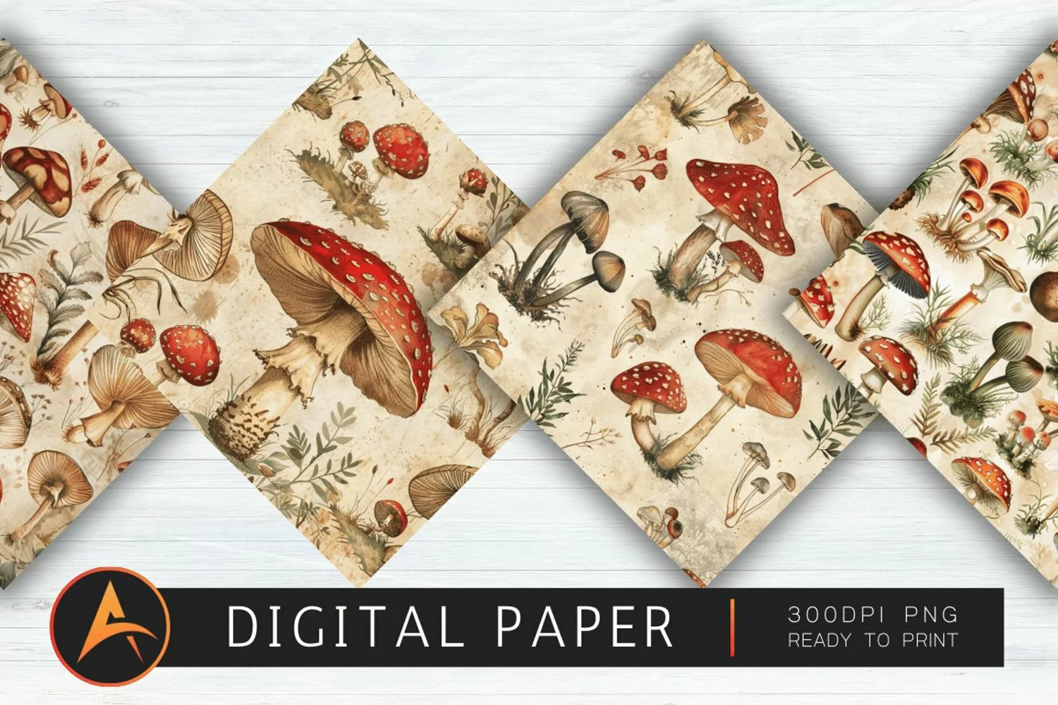 Vintage Mushrooms Digital Paper product image 1