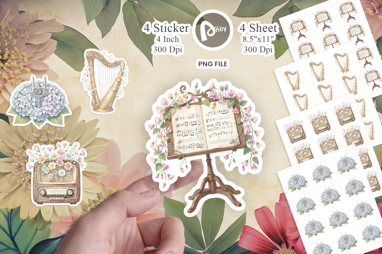 Vintage Music And Floral Sticker product image 1