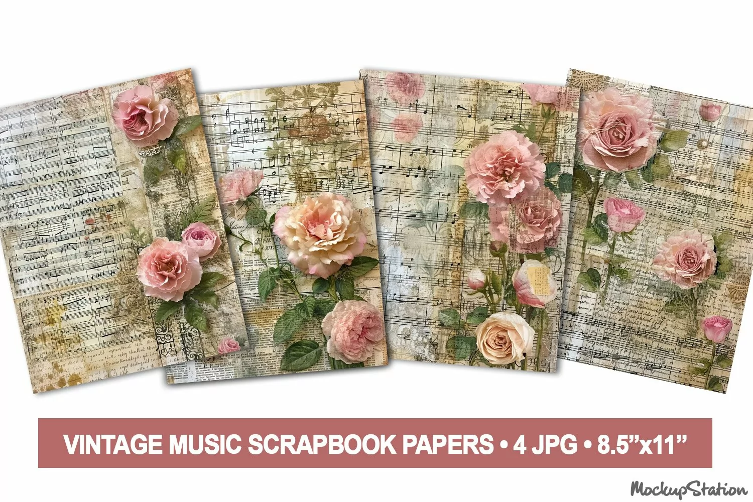 Vintage Old Music Notes and Roses Junk Journal Printable product image 1