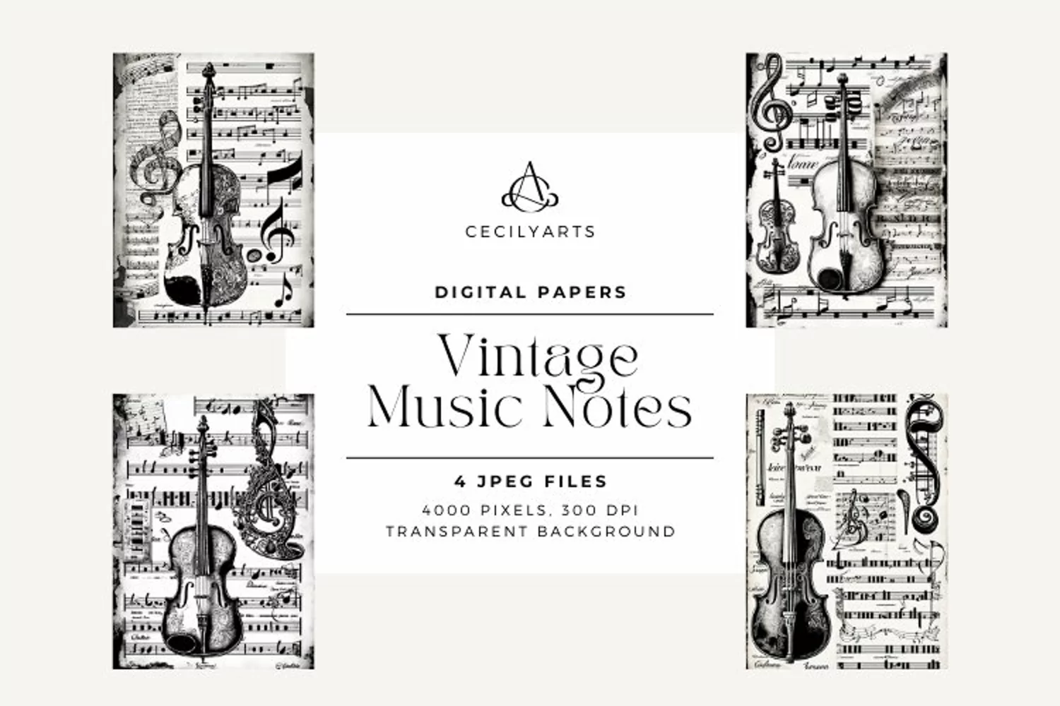 4 Vintage Music Notes Instruments Paper product image 1