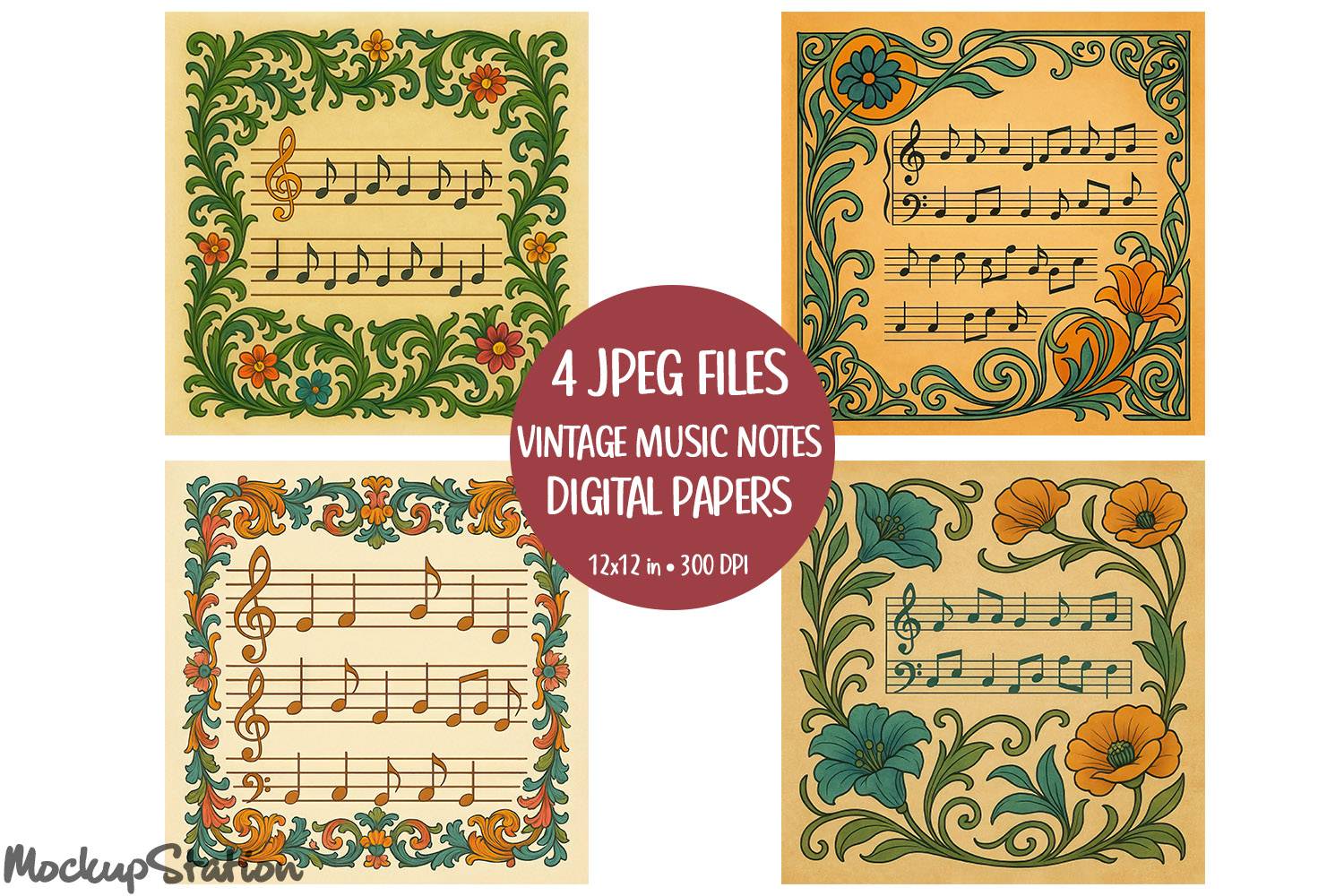 Vintage Music Note Papers Printable for Scrapbooking Crafts product image 1