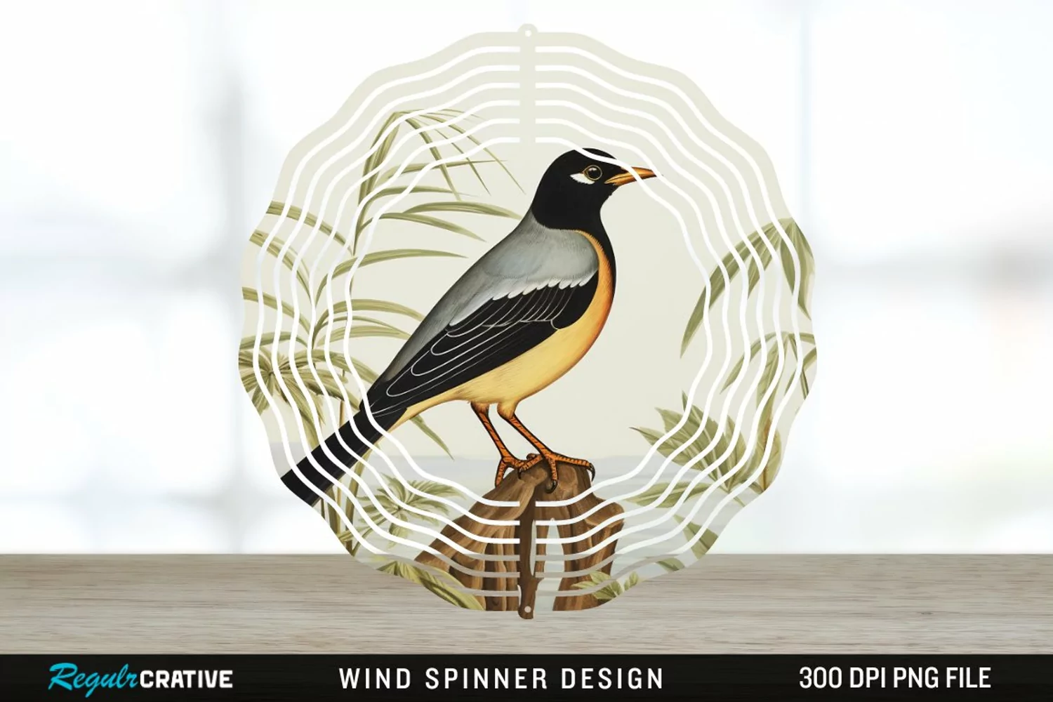 Vintage Myna Bird Spinner Sublimation Design PNG product image 1