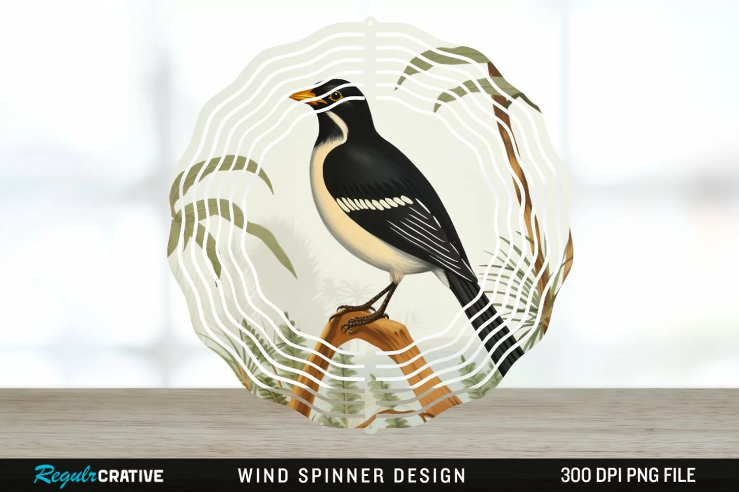 Vintage Myna Bird Spinner Sublimation Design PNG product image 1