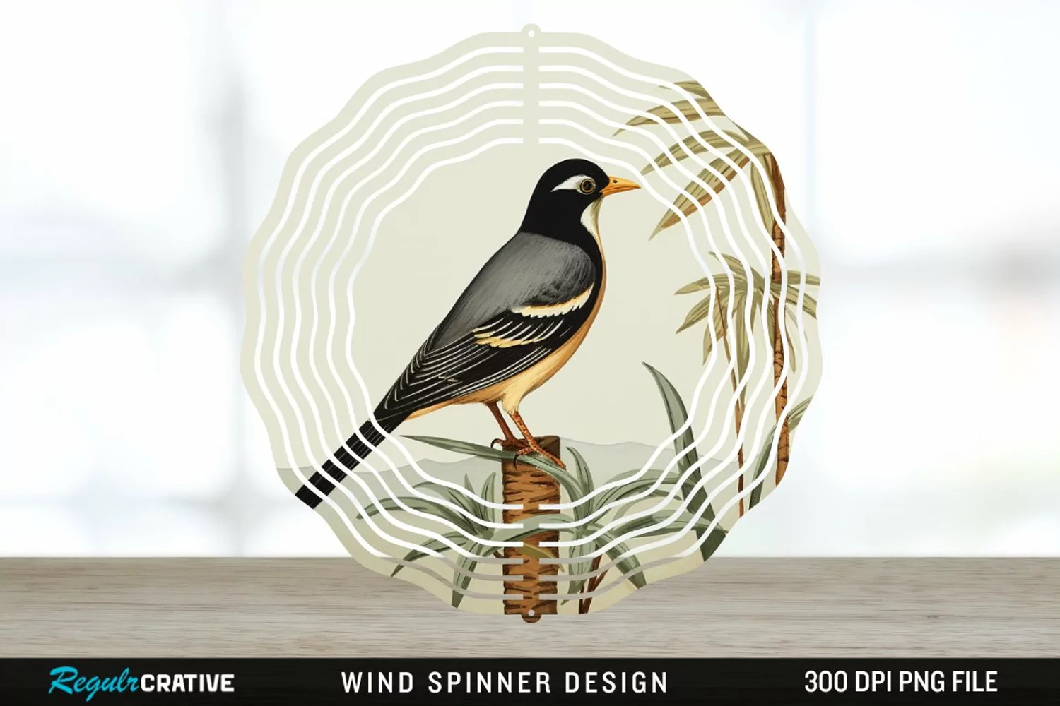 Vintage Myna Bird Spinner Sublimation Design PNG product image 1