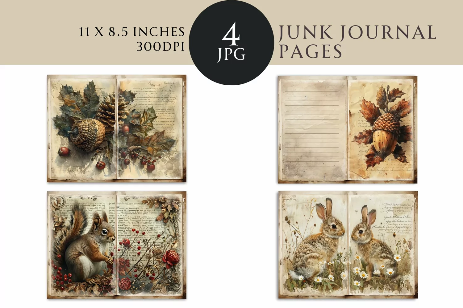 Vintage Nature Junk Journal Digital Paper Bi-fold