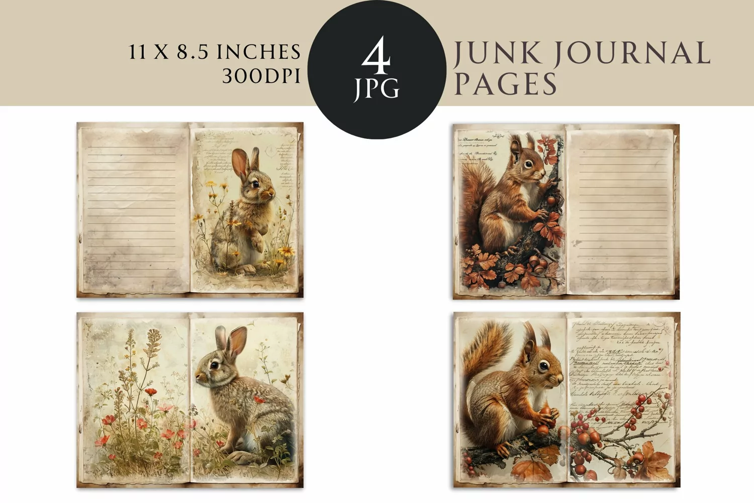 Vintage Nature Junk Journal Digital Paper Bi-fold