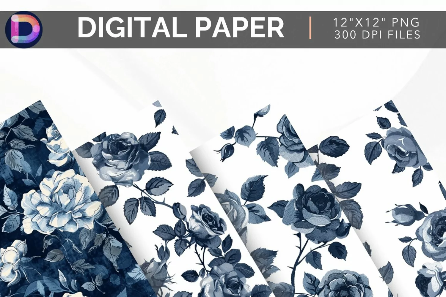 Vintage Navy Roses Digital Paper product image 1