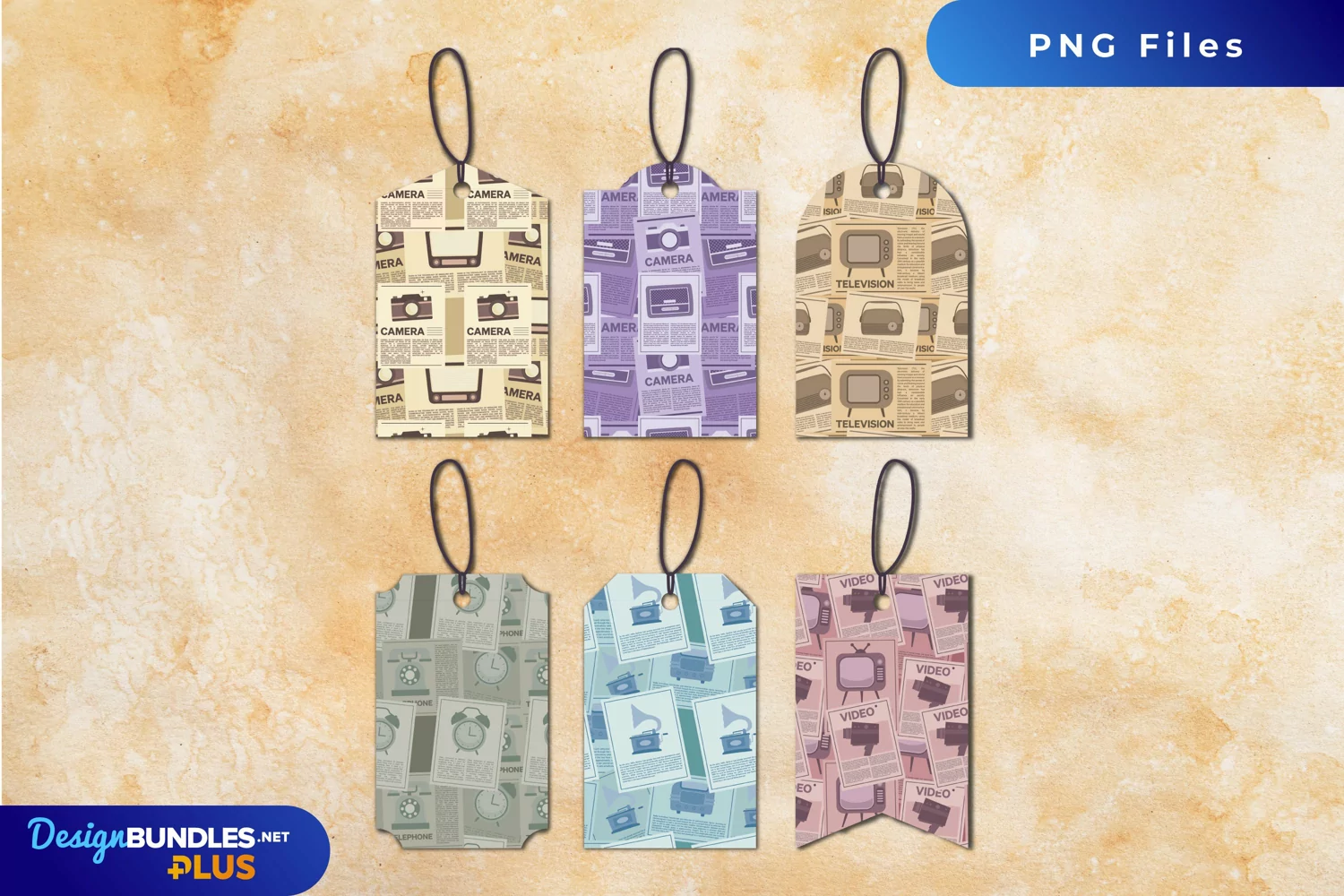 Vintage Newspaper Advertisement Patterned Shaped Tag product image 1