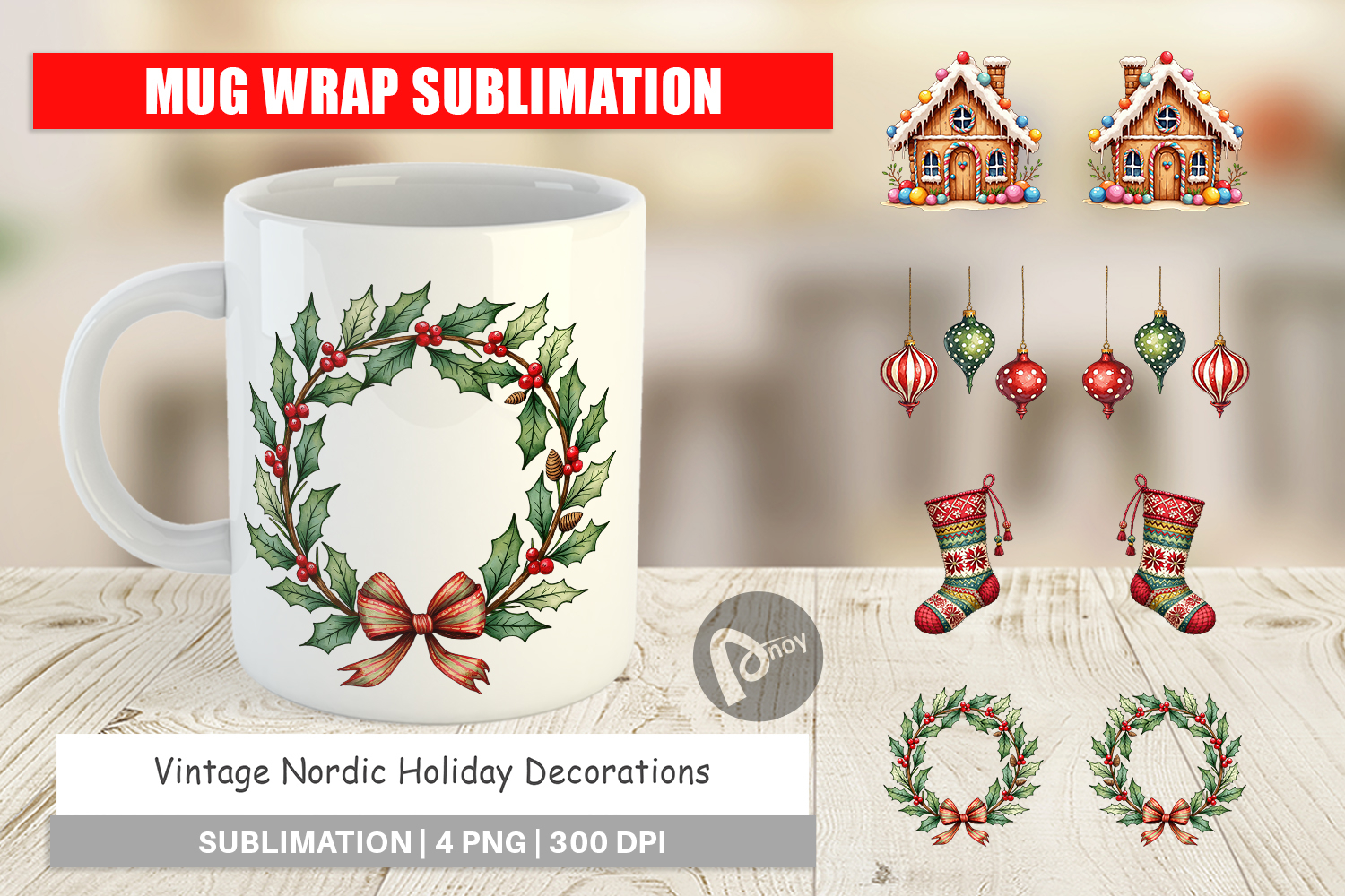 Nordic Holiday Decorations Mug Wrap product image 1