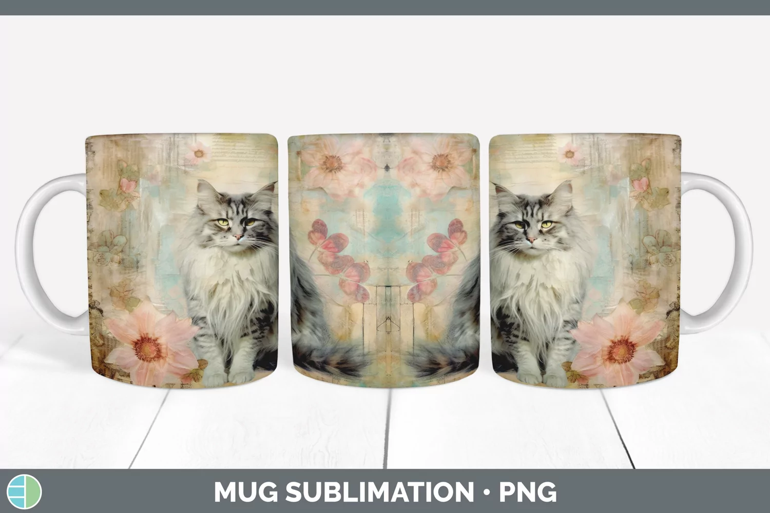 GorgeousDecoupage Norwegian Forest Cats Mug Wrap design.