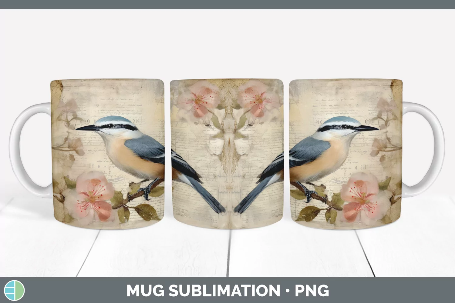 GorgeousDecoupage Nuthatches Mug Wrap design.
