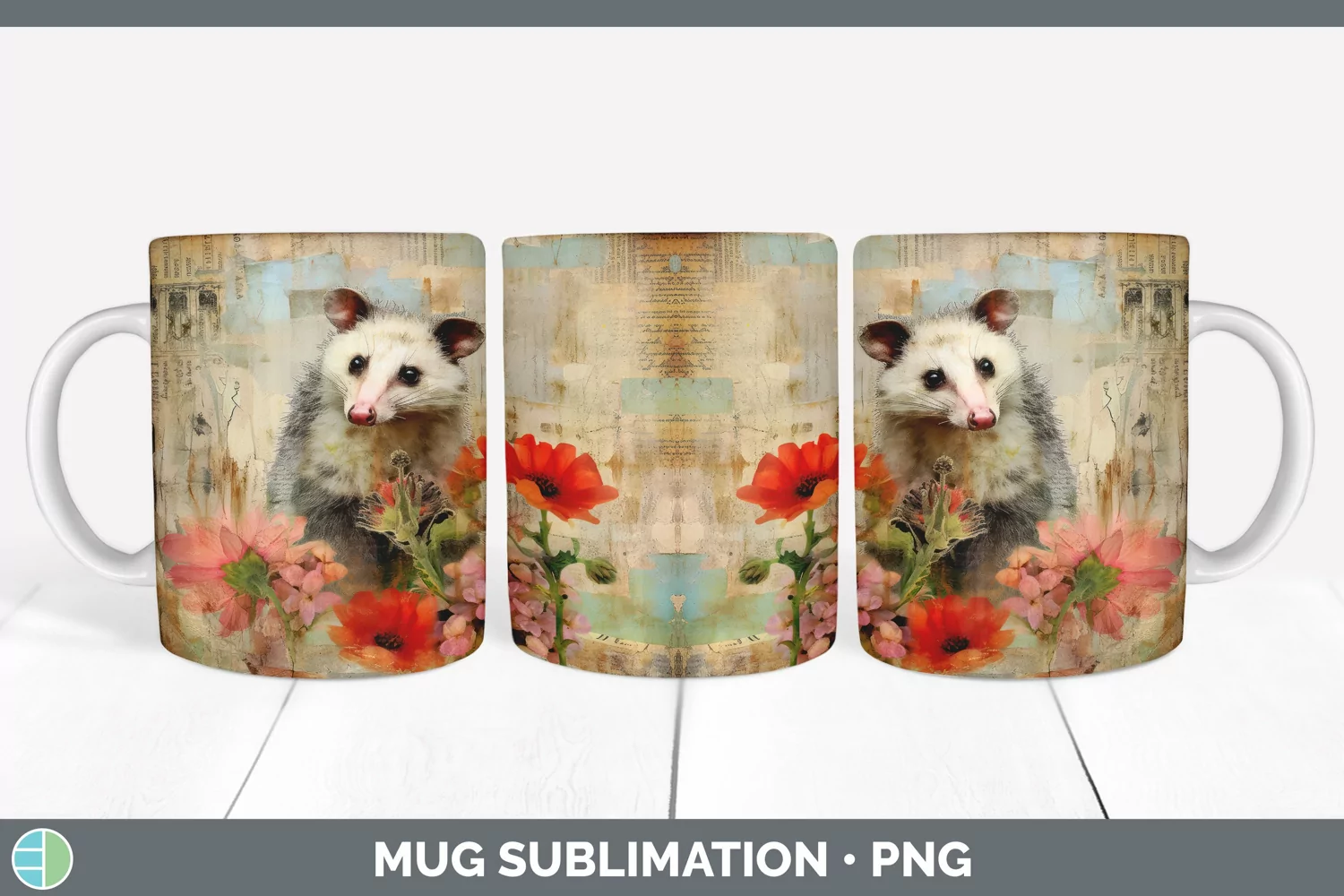 GorgeousDecoupage Opossums Mug Wrap design.