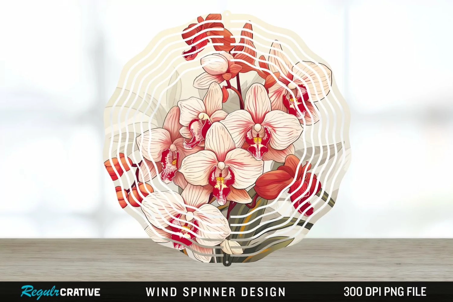 Vintage Orchid Flowers Wind Spinner Sublimation Design PNG product image 1