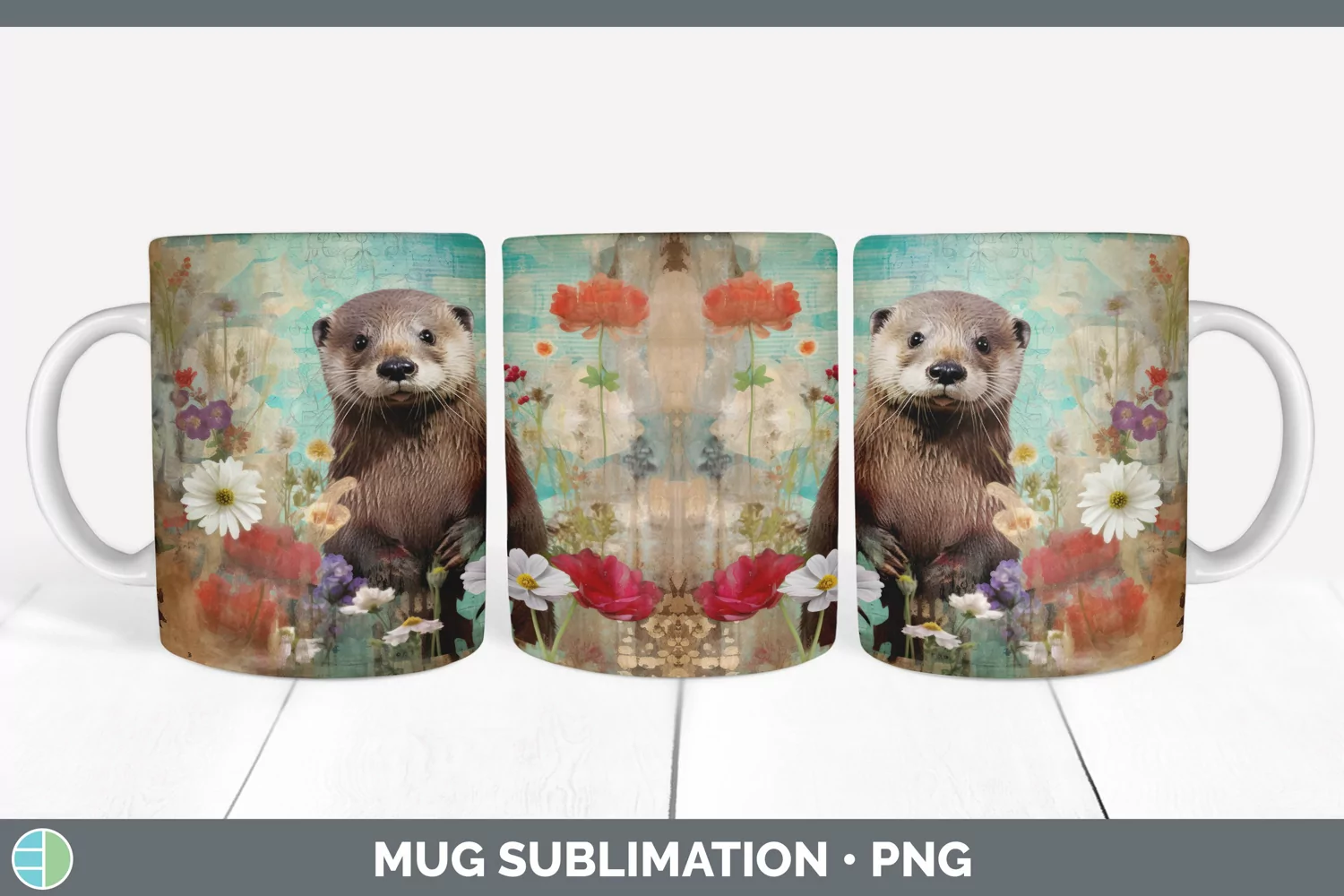 GorgeousDecoupage Otters Mug Wrap design.