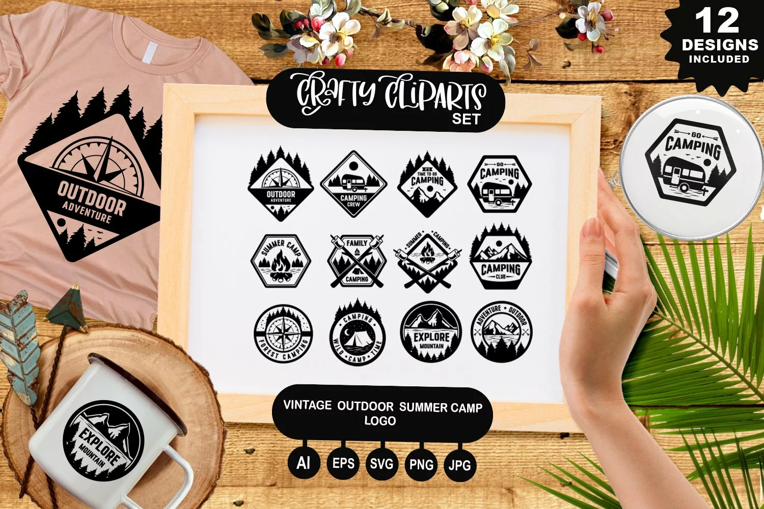 Vintage Outdoor Summer Camp Logo Clipart Set product image 1