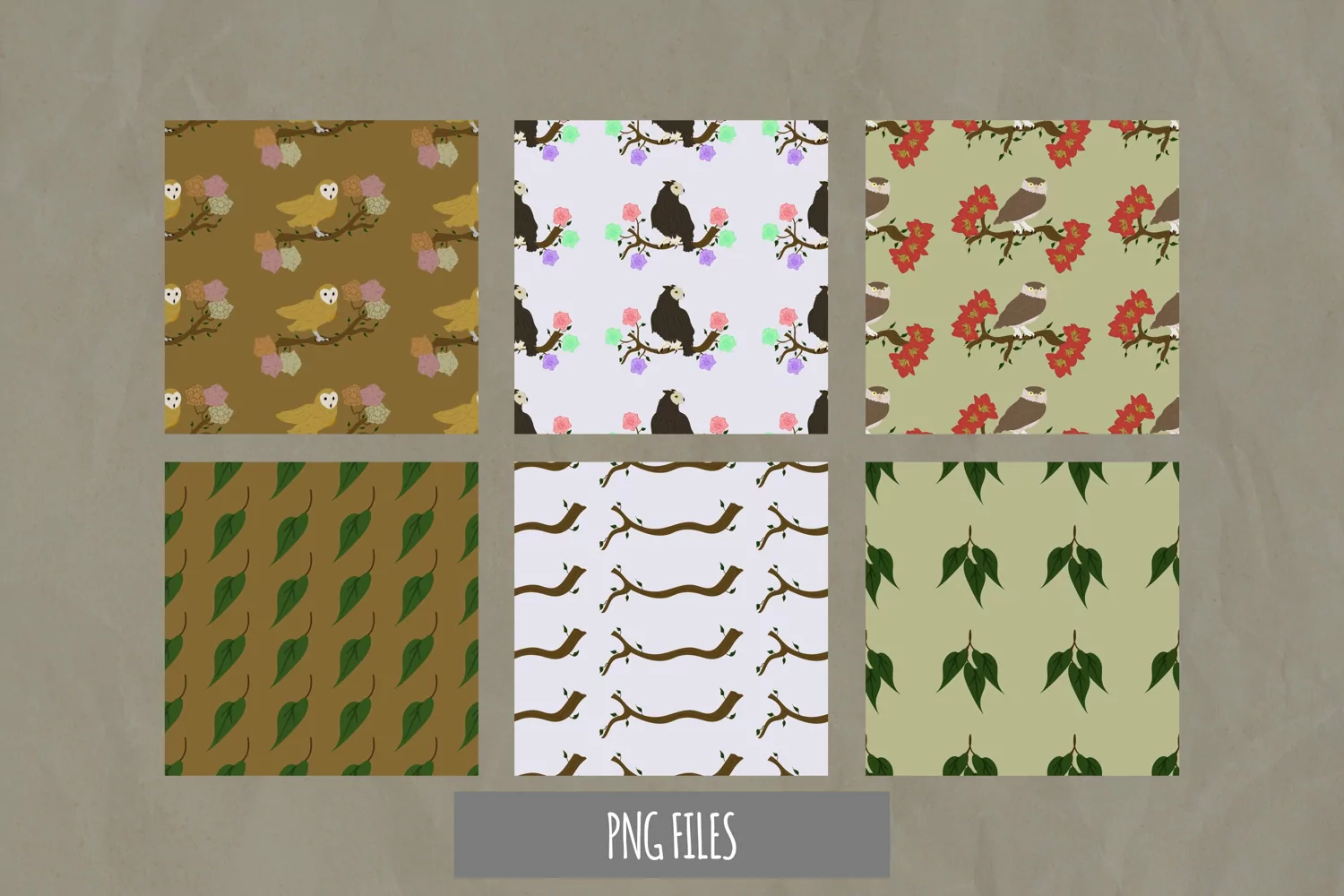Vintage Owl and Flowers Seamless Pattern Paper Pack product image 1