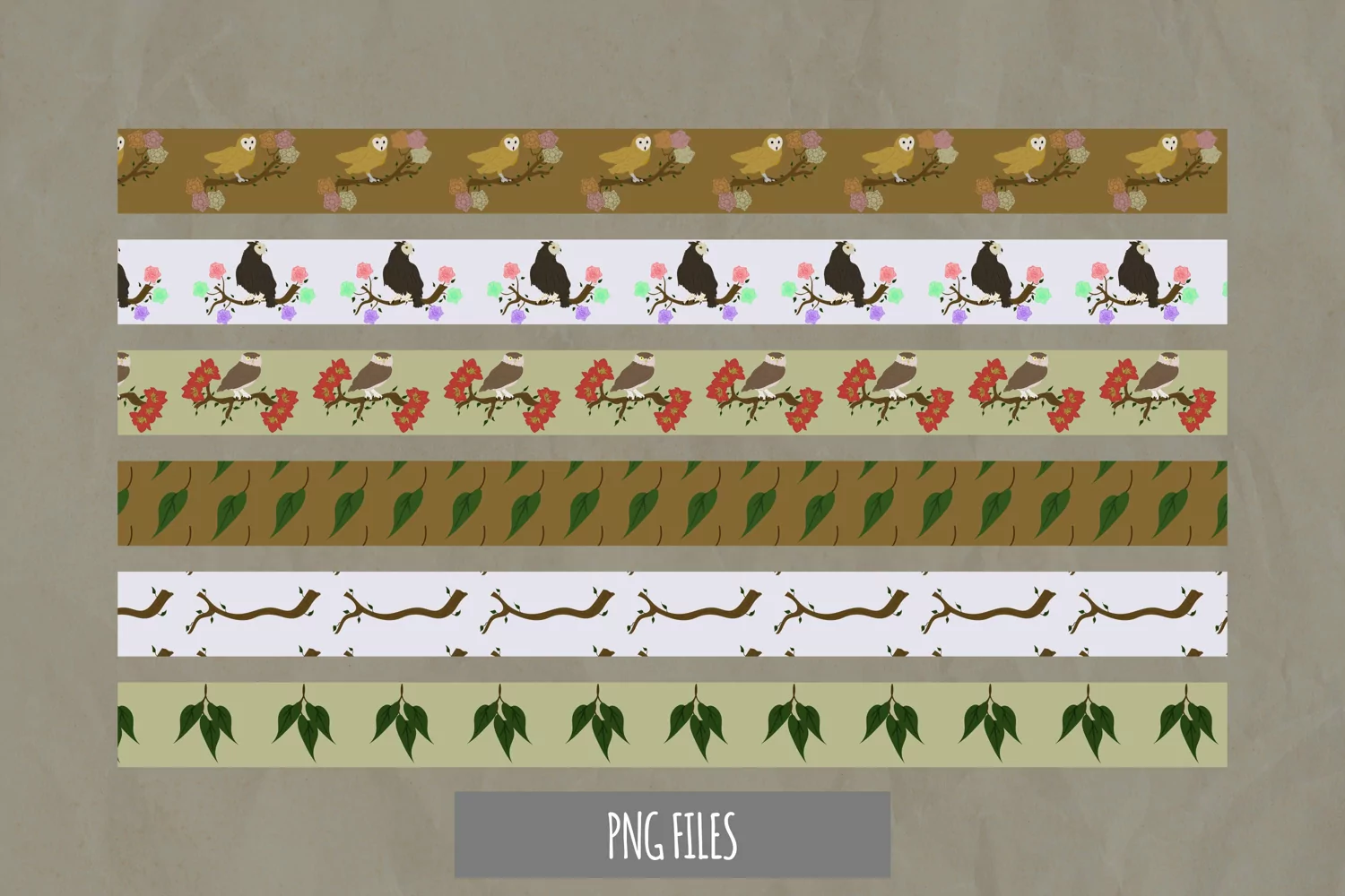 Vintage Owl and Flowers Seamless Stripe product image 1