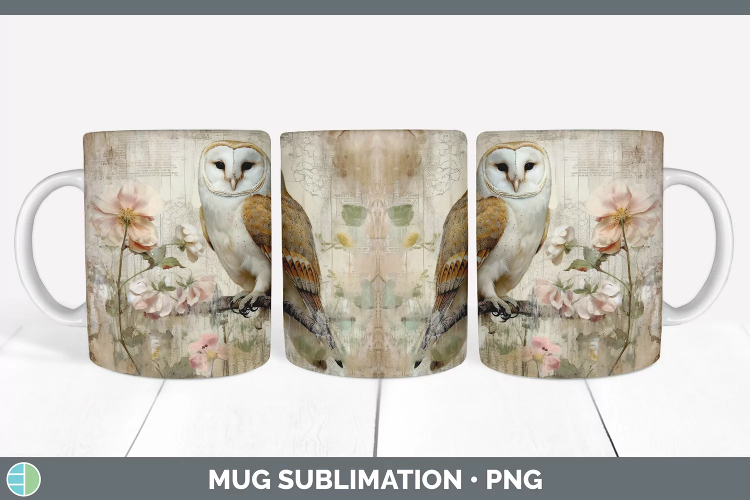 GorgeousDecoupage Owls Mug Wrap design.