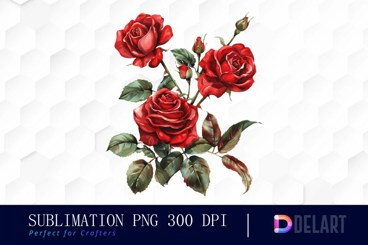 Vintage Painted Red Roses Watercolor Clipart product image 1