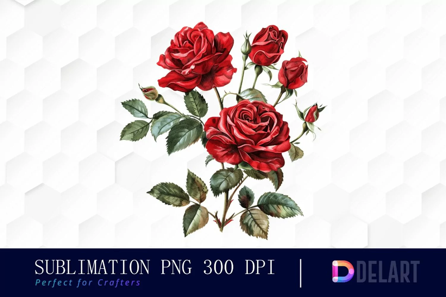 Vintage Painted Red Roses Watercolor Clipart product image 1