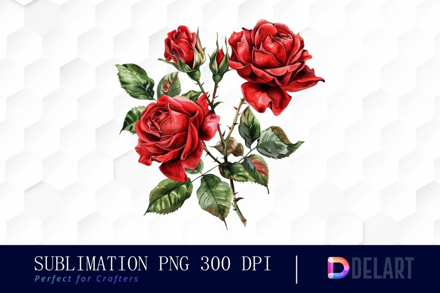 Vintage Painted Red Roses Watercolor Clipart product image 1