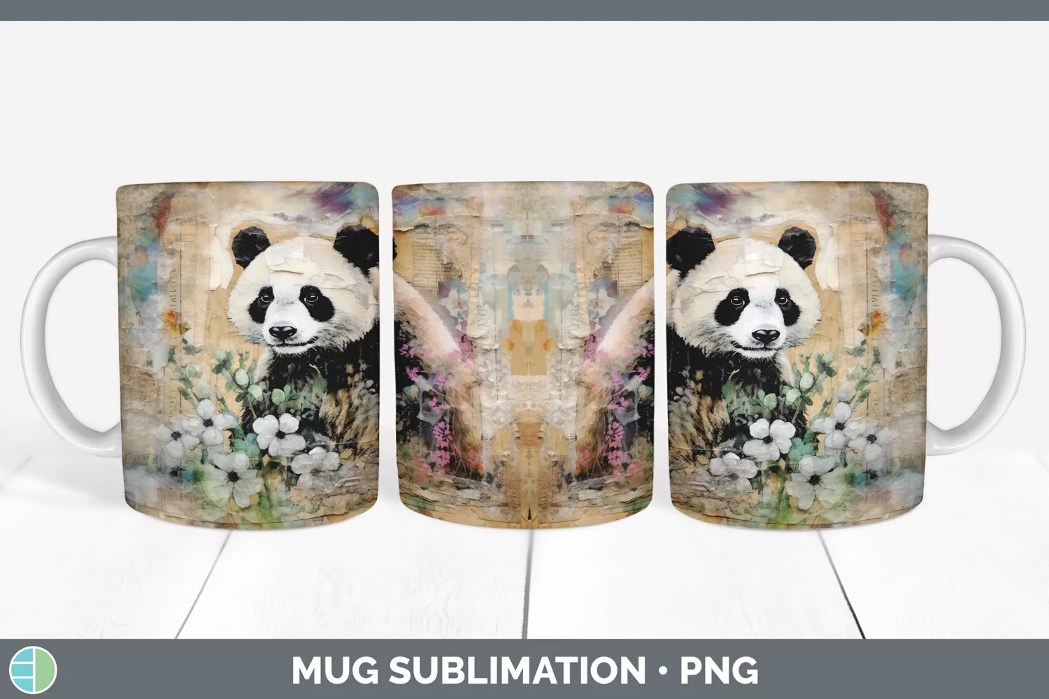 GorgeousDecoupage Panda Bears Mug Wrap design.