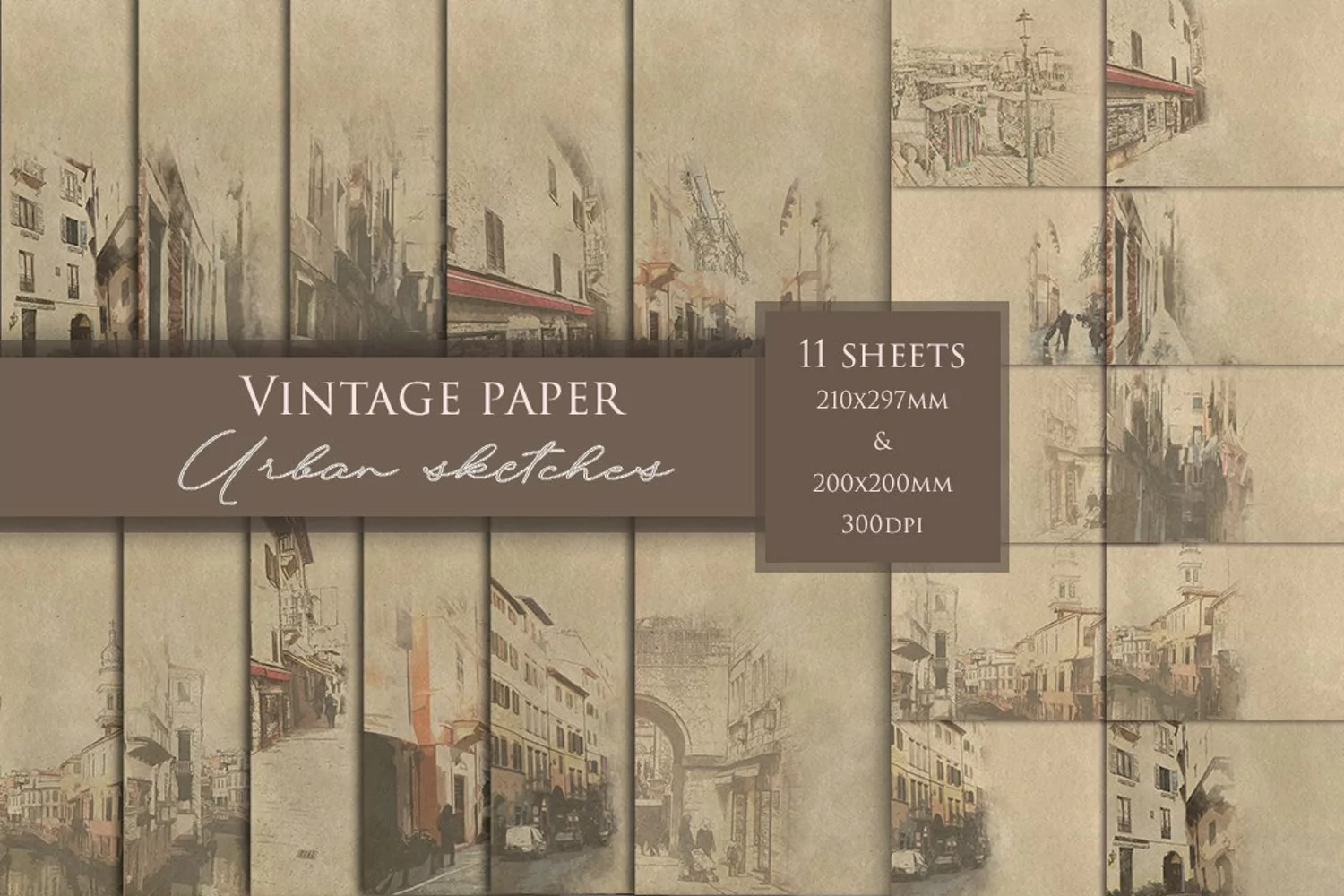 Vintage paper "Urban sketches". Digital album product image 1