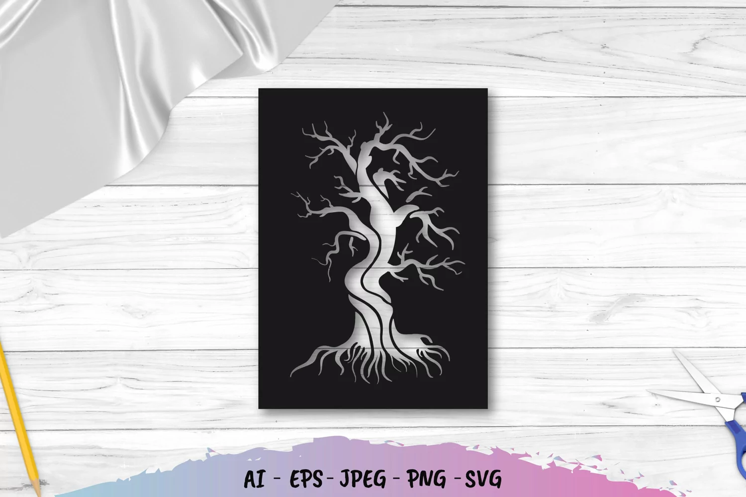 Vintage Creepy Dry Tree Stencil Papercut product image 1