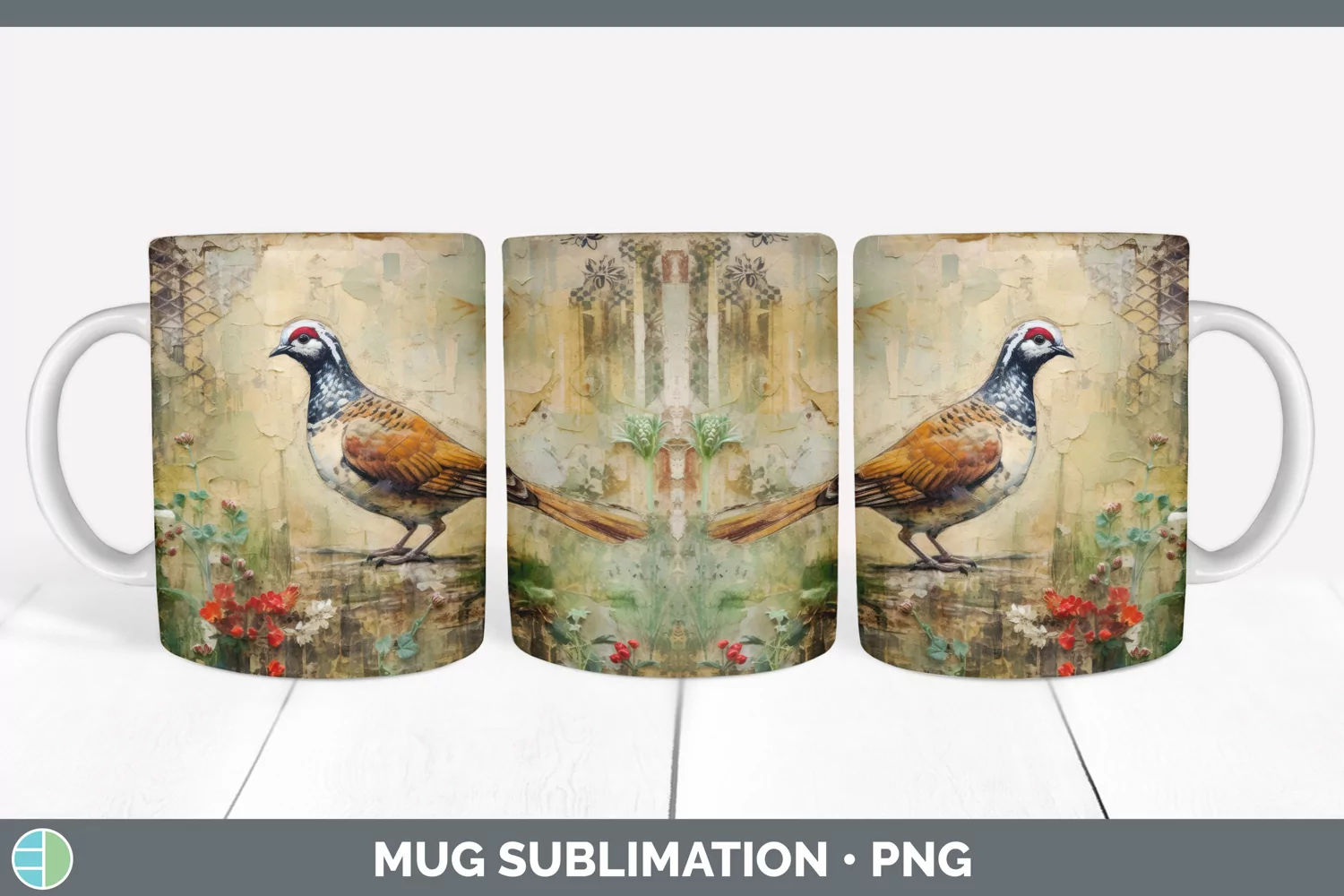 GorgeousDecoupage Partridges Mug Wrap design.