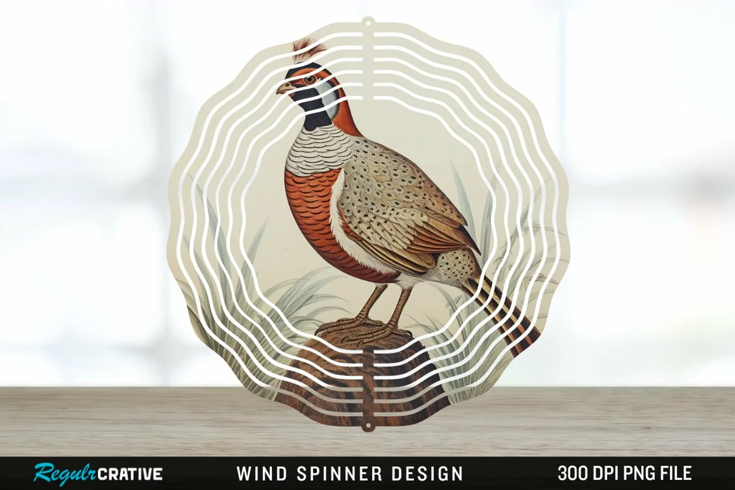 Vintage Partridge Bird Wind Spinner Sublimation PNG Design product image 1