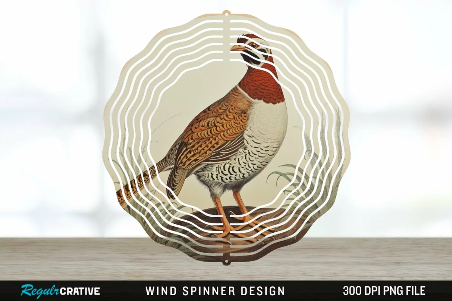Vintage Partridge Bird Wind Spinner Sublimation PNG Design product image 1