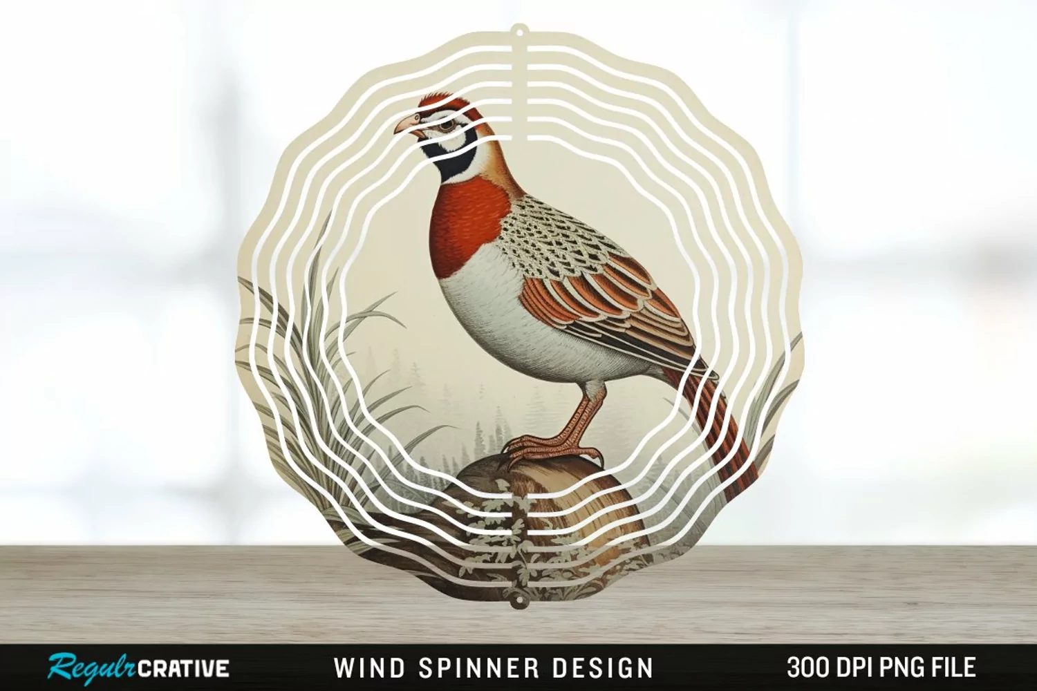 Vintage Partridge Bird Wind Spinner Sublimation PNG Design product image 1