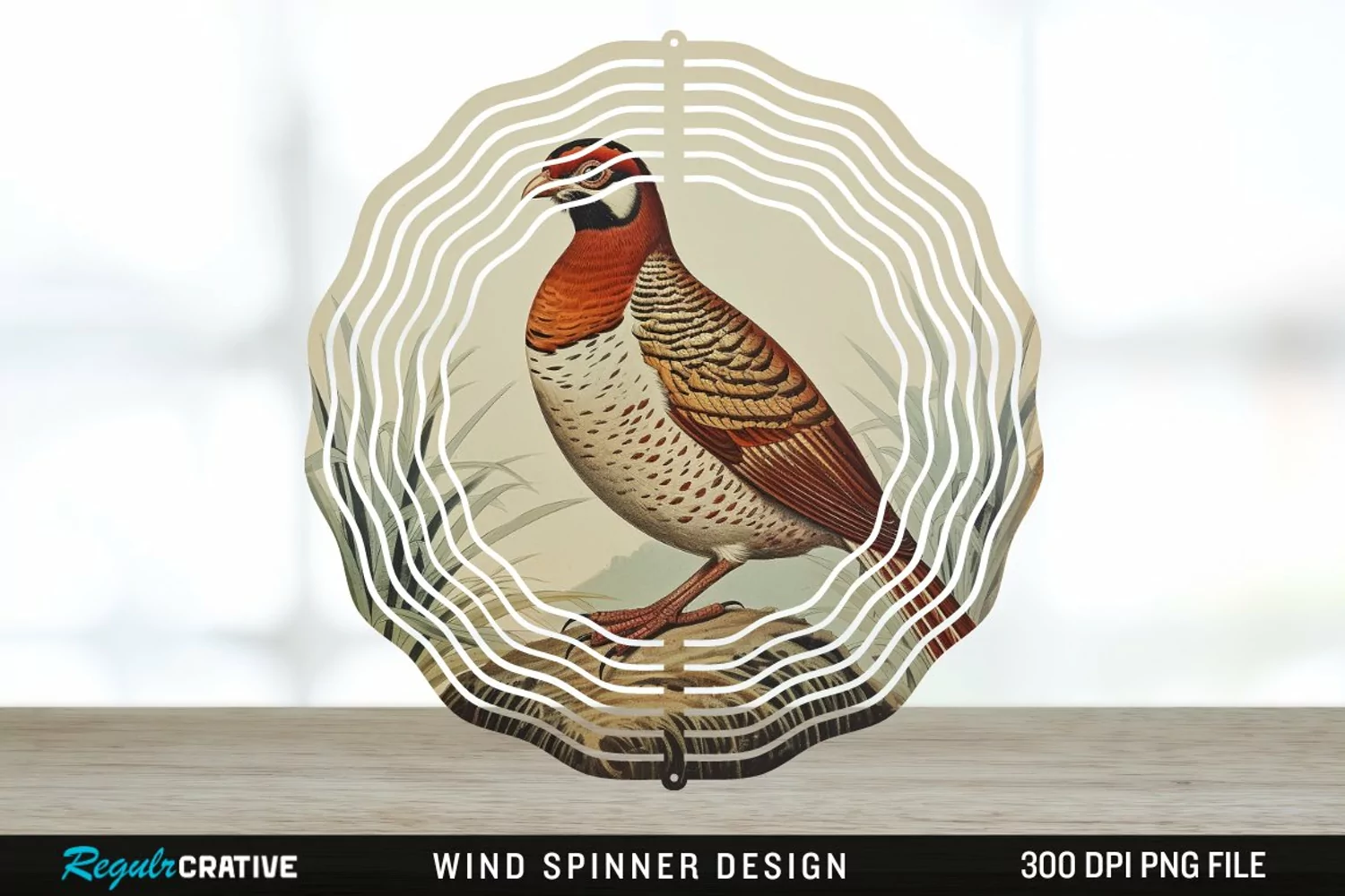 Vintage Partridge Bird Wind Spinner Sublimation PNG Design product image 1