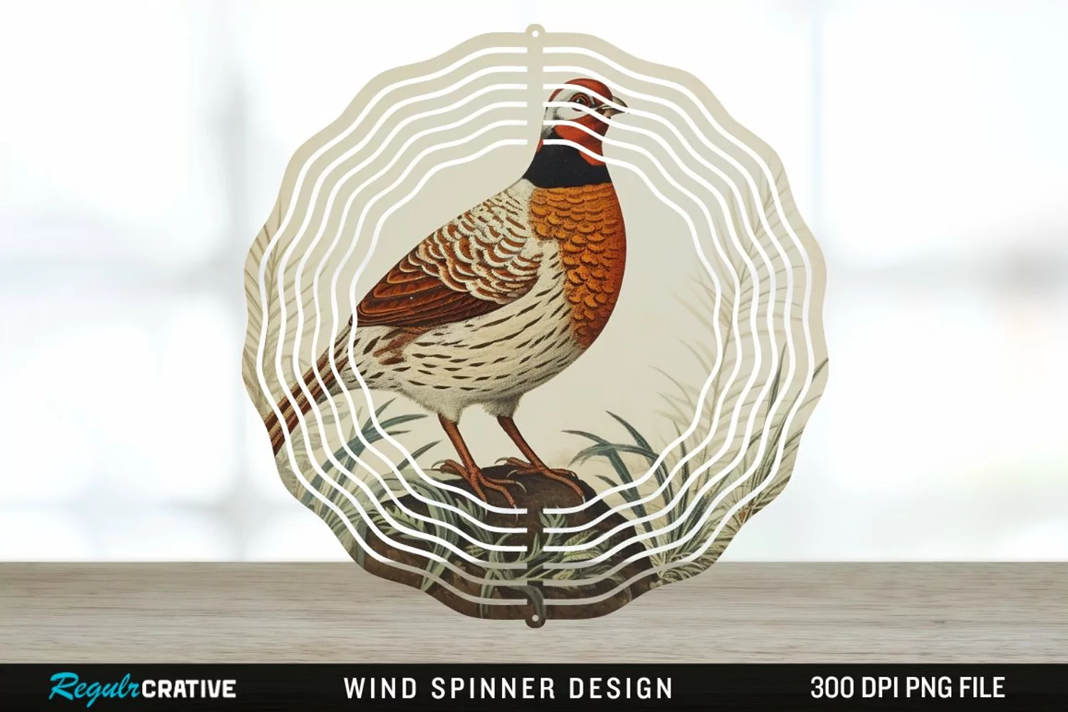 Vintage Partridge Bird Wind Spinner Sublimation PNG Design product image 1
